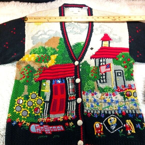 Heirloom Hand Knit Spring Time Americana Granny Core Embellished Cardigan XL.... - Picture 7 of 13